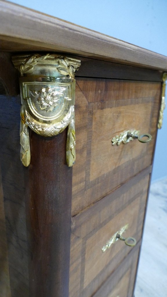 Small Louis XVI Style Middle Flat Desk In Walnut And Mahogany Frieze, Circa 1925-photo-4