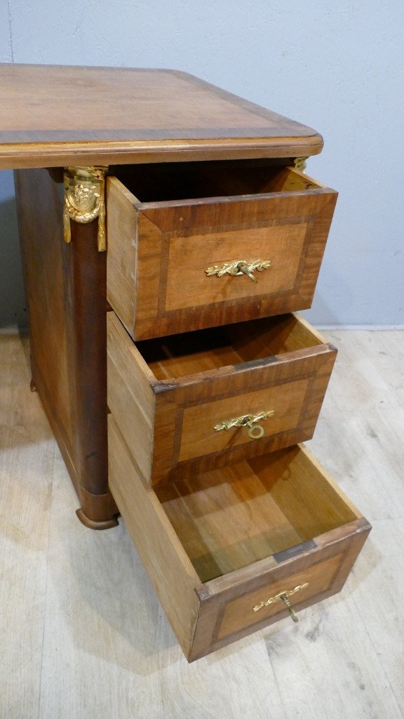 Small Louis XVI Style Middle Flat Desk In Walnut And Mahogany Frieze, Circa 1925-photo-5