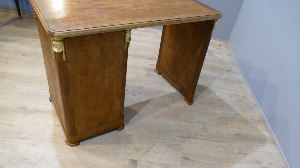 Small Louis XVI Style Middle Flat Desk In Walnut And Mahogany Frieze, Circa 1925-photo-6