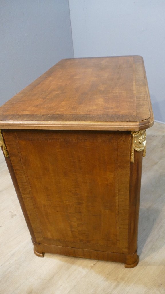 Small Louis XVI Style Middle Flat Desk In Walnut And Mahogany Frieze, Circa 1925-photo-7