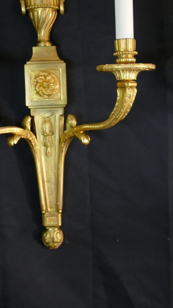 Pair Of Louis XVI Sconces In Gilt Bronze Napoleon III Period-photo-3