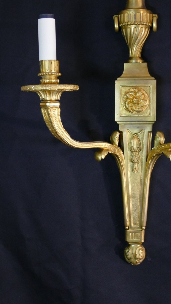 Pair Of Louis XVI Sconces In Gilt Bronze Napoleon III Period-photo-4