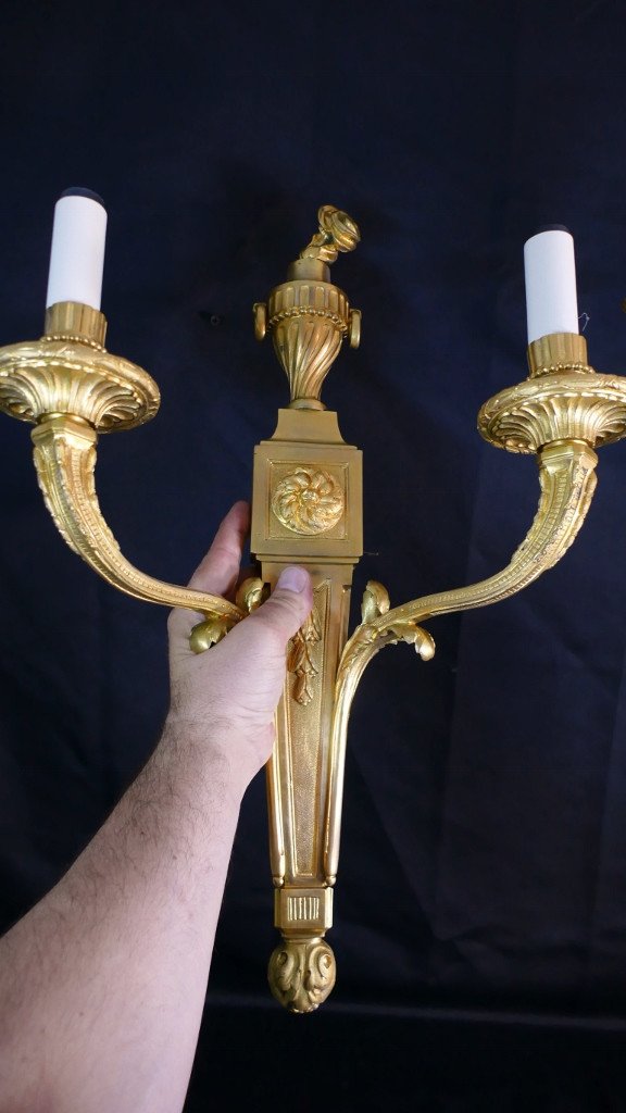 Pair Of Louis XVI Sconces In Gilt Bronze Napoleon III Period-photo-6