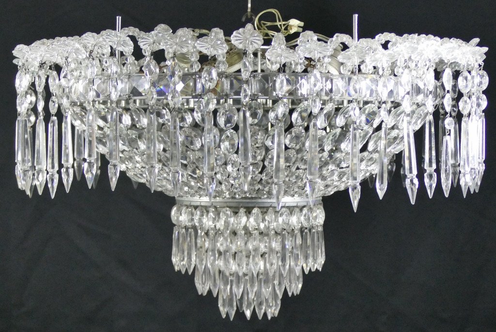 65 Cm, Grand Lustre Plafonnier En Cristal Forme Crinoline Ou Cascade-photo-2