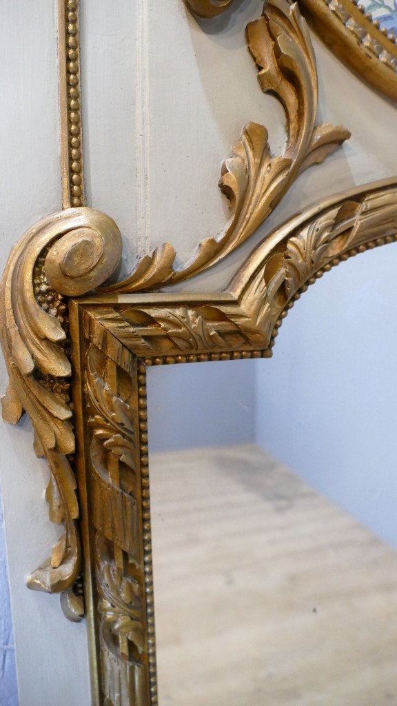 Louis XVI Trumeau Mirror In Carved, Lacquered And Gilded Wood, XIXth Time-photo-4