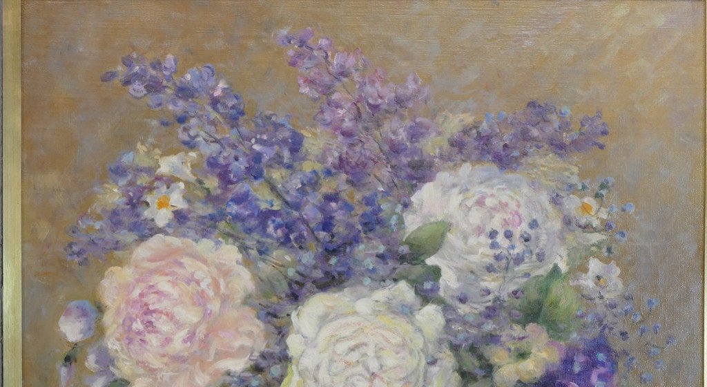 Delphinium, Roses And Bellflowers, Claude Chantereau, Oil Painting On Canvas-photo-2