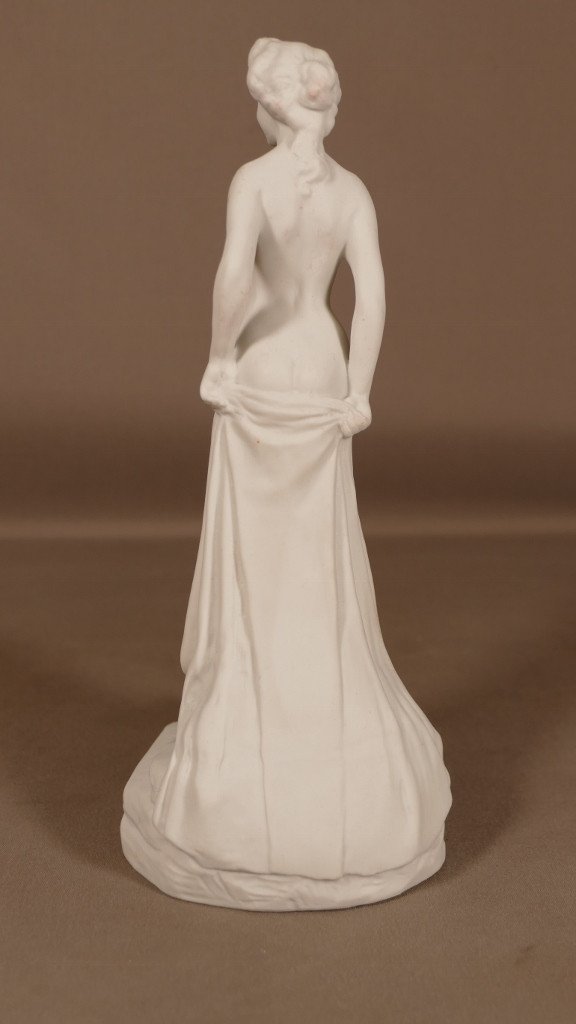 Joe Descomps And Haviland, Young Woman In The Bath, Art Deco Porcelain Biscuit Statuette-photo-1