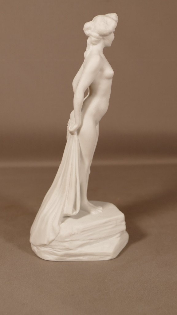 Joe Descomps And Haviland, Young Woman In The Bath, Art Deco Porcelain Biscuit Statuette-photo-2