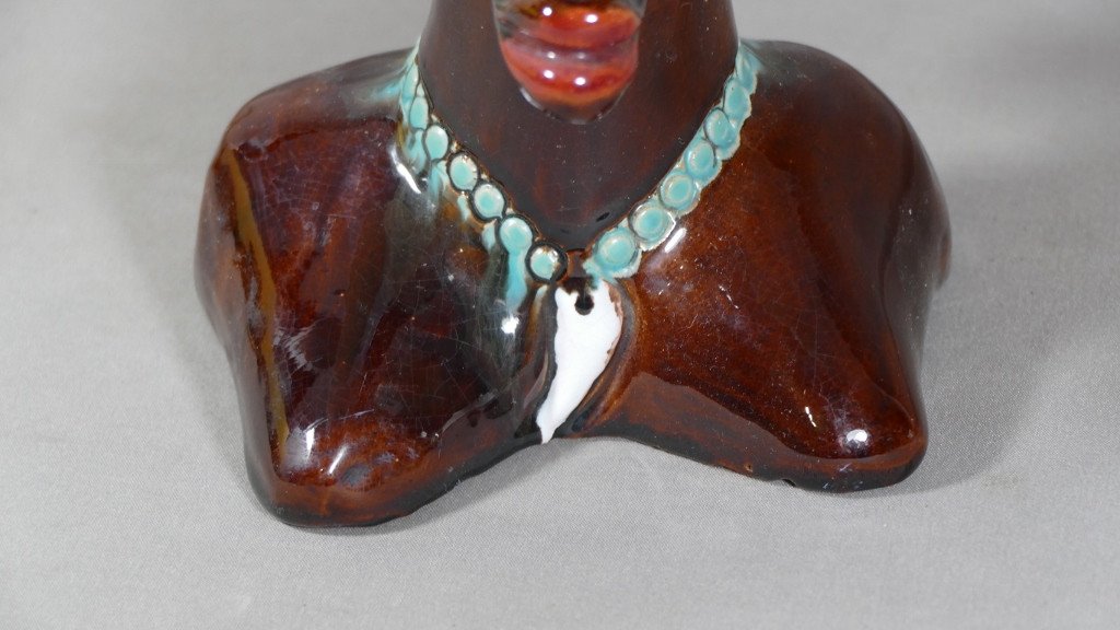 African Woman, Enamelled Terracotta Lamp, Mid 20th Century-photo-3