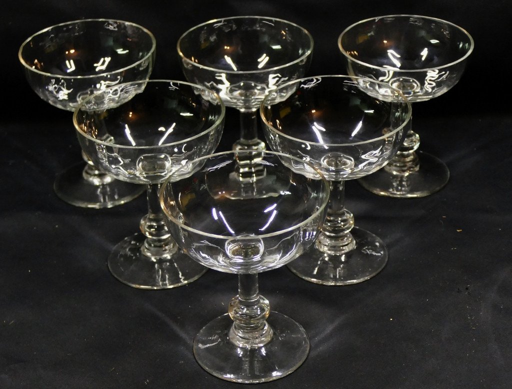 6 Coupes à Champagne XIX ème En Verre Soufflé-photo-2