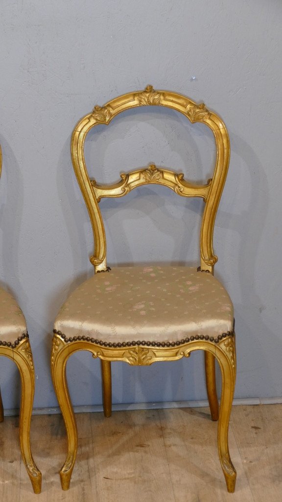 Paire De Chaises Bois Doré Style Louis XV Rocaille, époque 1900-photo-2