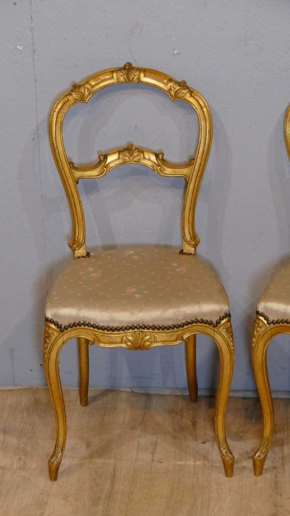 Paire De Chaises Bois Doré Style Louis XV Rocaille, époque 1900-photo-3