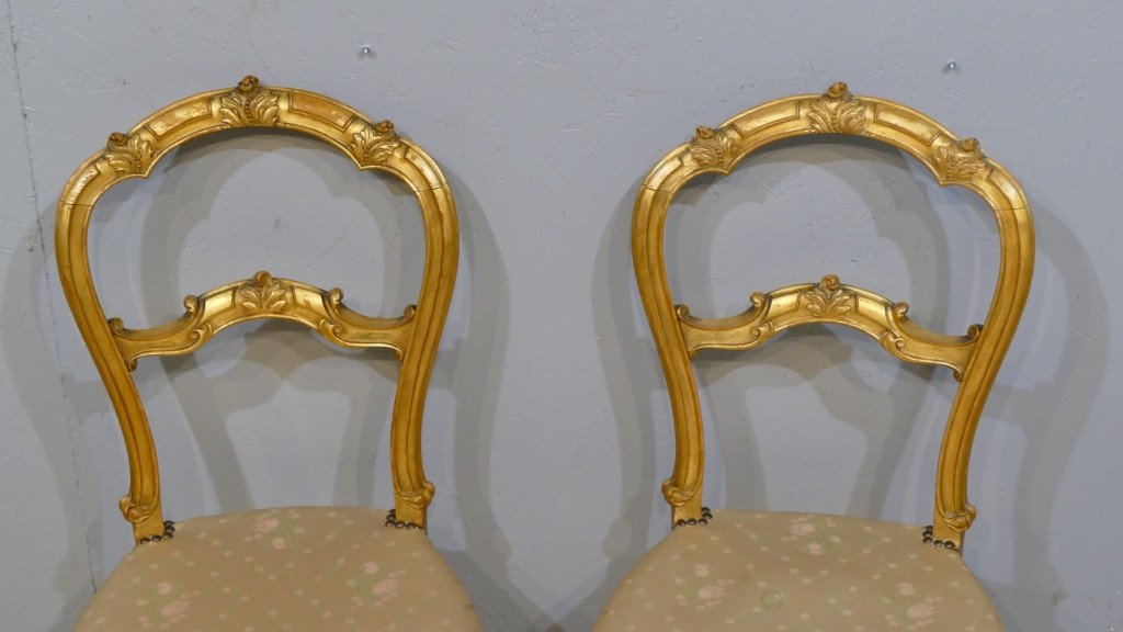 Paire De Chaises Bois Doré Style Louis XV Rocaille, époque 1900-photo-4