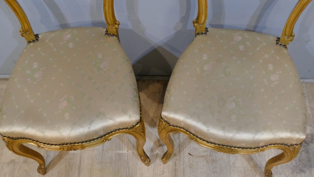 Paire De Chaises Bois Doré Style Louis XV Rocaille, époque 1900-photo-4