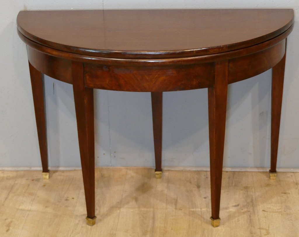 Console Table De Jeux Demi Lune En Acajou Syle Directoire, époque Fin XIX ème