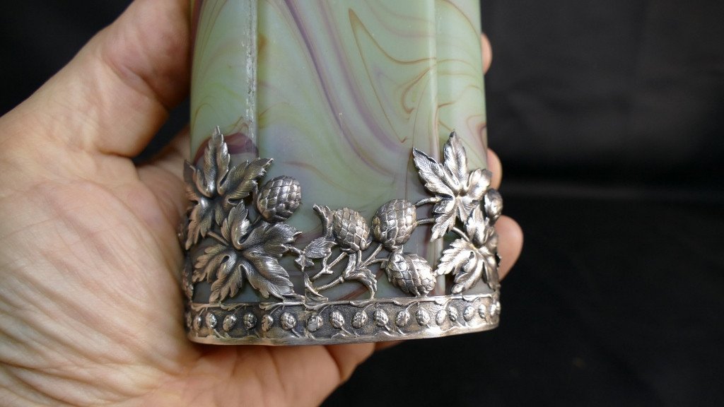 Sèvres Marbled Crystal Vase And Art Nouveau Mount In Sterling Silver-photo-2