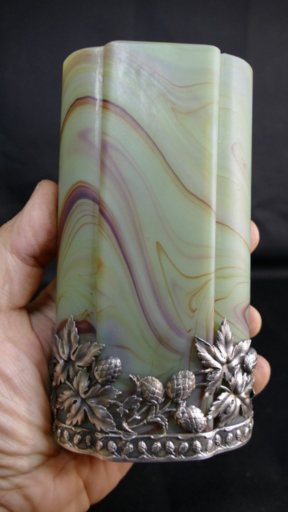 Sèvres Marbled Crystal Vase And Art Nouveau Mount In Sterling Silver-photo-3