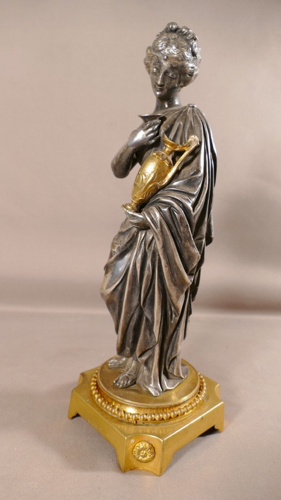 Victor Evrard, Hébé Goddess Of Youth, Silver And Gilt Bronze Statuette, Dated 1857-photo-2