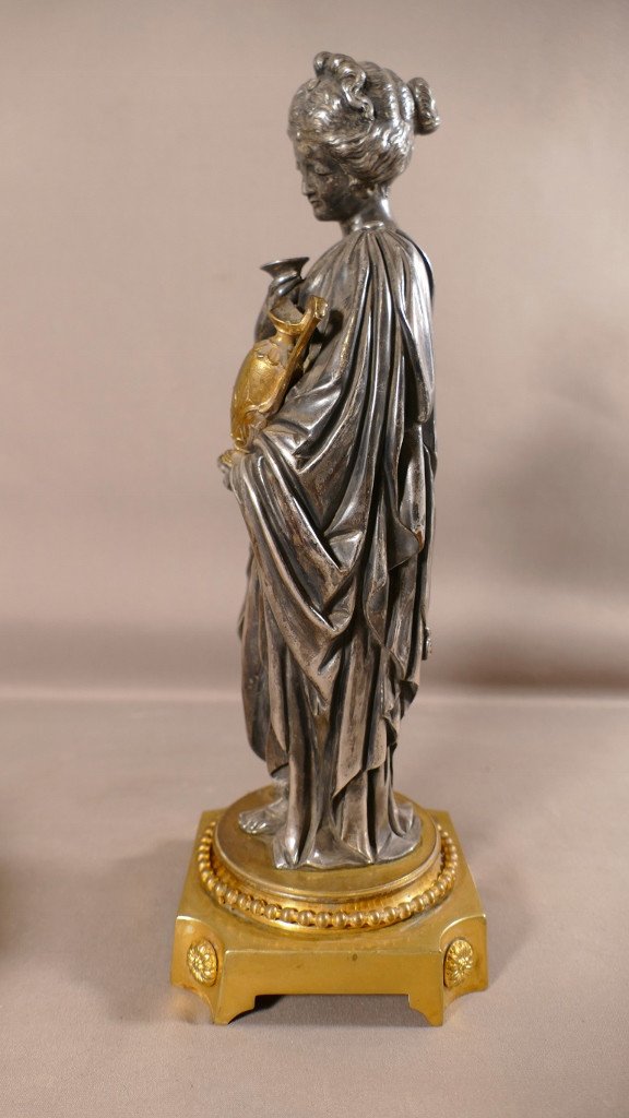 Victor Evrard, Hébé Goddess Of Youth, Silver And Gilt Bronze Statuette, Dated 1857-photo-3