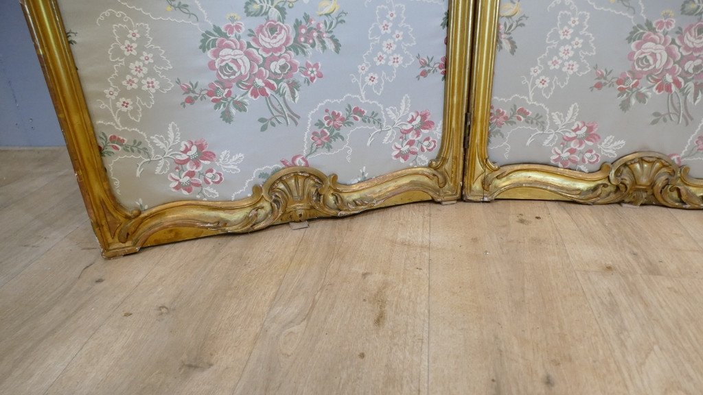 Paravent En Bois Doré Et Soie De Style Louis XV époque XIX ème Siècle-photo-5