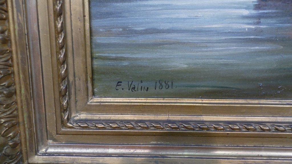 Bord De Mer Normand Animé, Huile Sur Toile Animée Par E Valin 1881, 1er d'Une Paire-photo-6