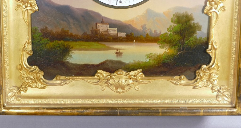 Charles X Period Clock Painting, Landscape And Wire Clock, XIX-photo-4