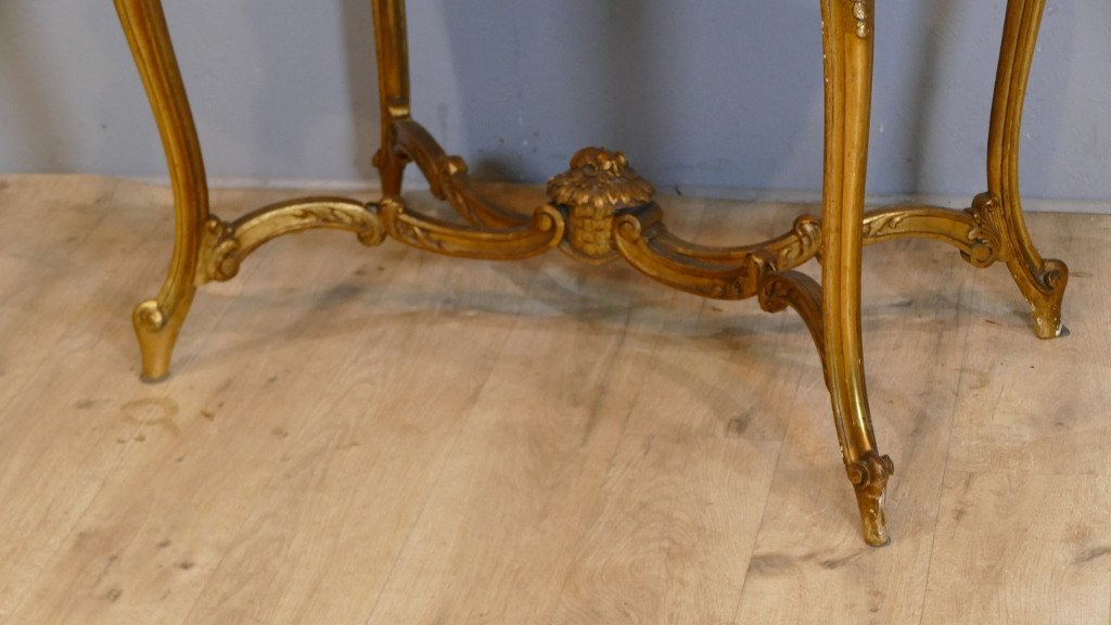 Louis XV Rocaille Middle Table In Golden Wood And Marble, Napoleon III Period-photo-3