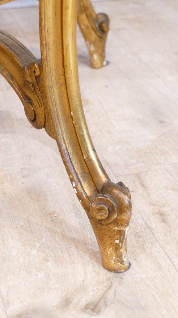 Table De Milieu Louis XV Rocaille En Bois Doré Et Marbre, époque Napoléon III-photo-3