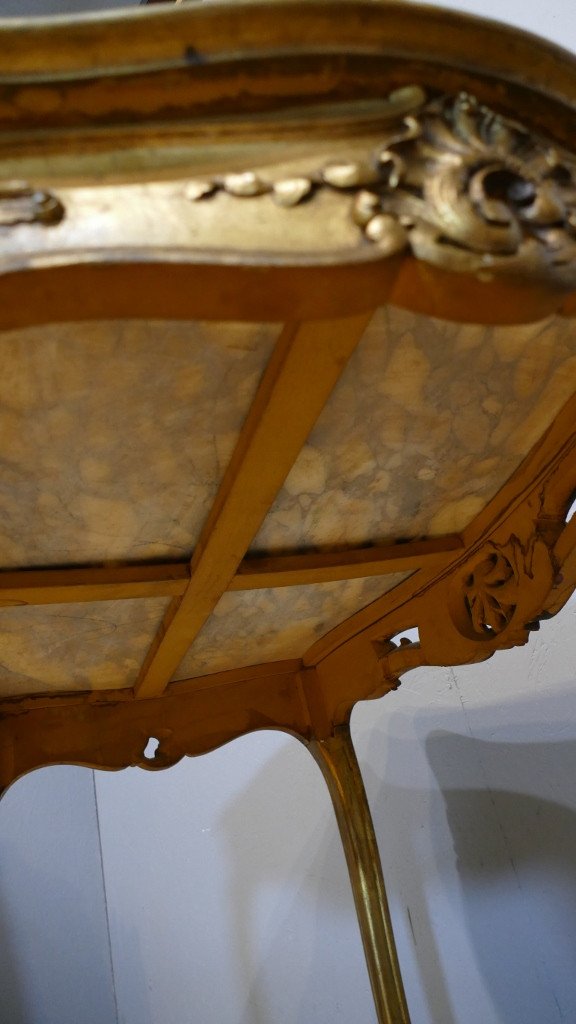 Table De Milieu Louis XV Rocaille En Bois Doré Et Marbre, époque Napoléon III-photo-8