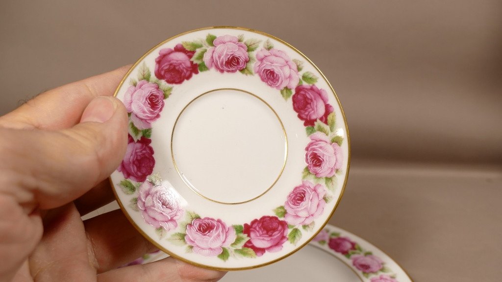 Rose Set, Coffee Cup And Dessert Plate, Limoges Porcelain-photo-2