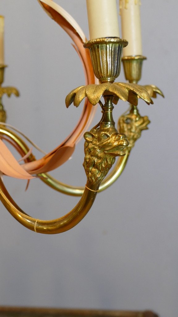 Maison Baguès, Chandelier With Camels And Foliage In Bronze, Brass And Painted Sheet Metal, Circa 1980-photo-2