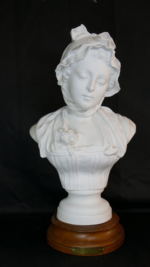 After Greuze, Biscuit Bust Of A Young Girl, Signed Loys Potet Early 20th Century-photo-2