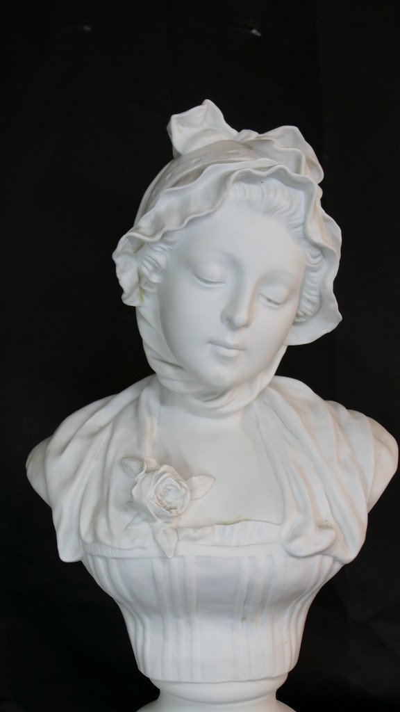 After Greuze, Biscuit Bust Of A Young Girl, Signed Loys Potet Early 20th Century-photo-3