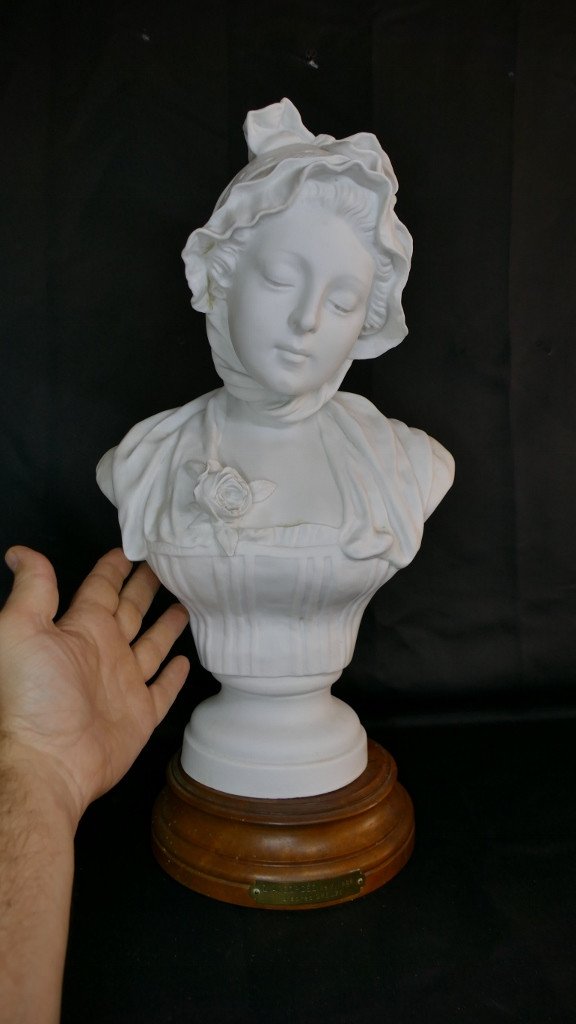 After Greuze, Biscuit Bust Of A Young Girl, Signed Loys Potet Early 20th Century-photo-7