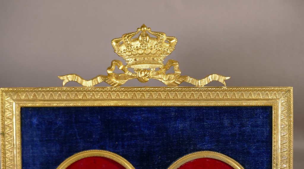 Double Photo Frame In Gilt Bronze With The Royal Crown, 19th Century-photo-2