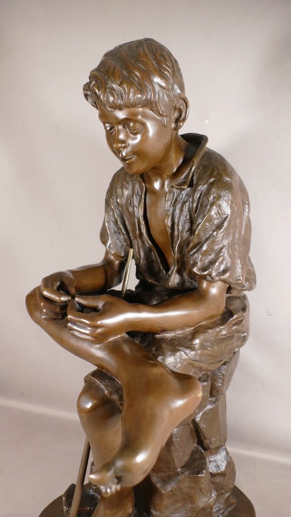 Joseph Ascoli (1847-1929), The Young Fisherman, Large Bronze 57 Cm With Brown Patina-photo-2