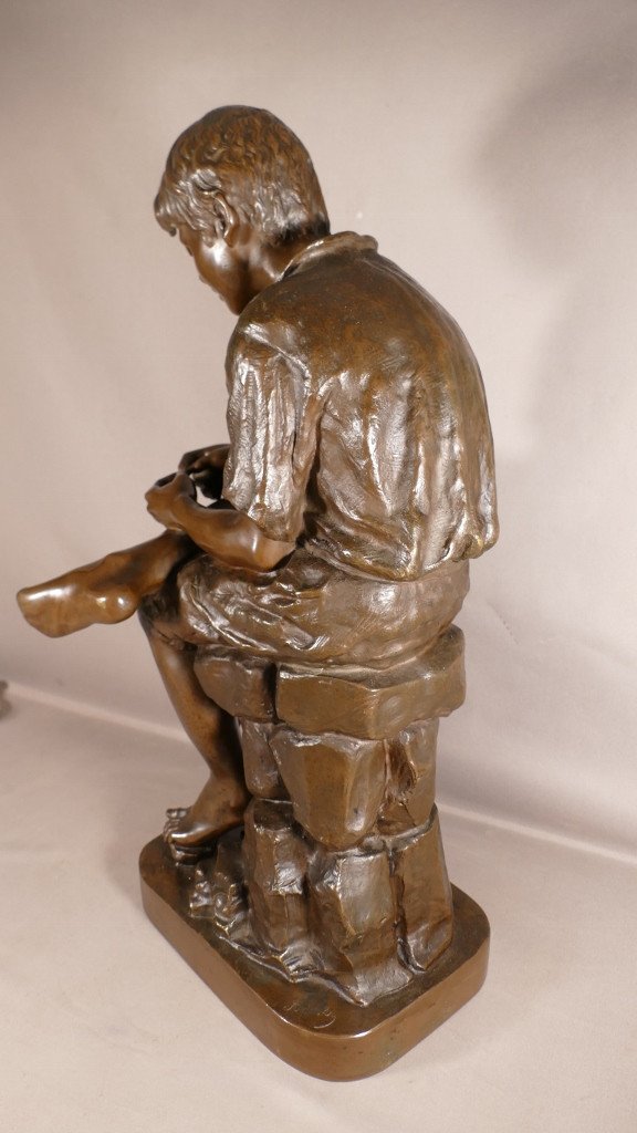 Joseph Ascoli (1847-1929), The Young Fisherman, Large Bronze 57 Cm With Brown Patina-photo-5