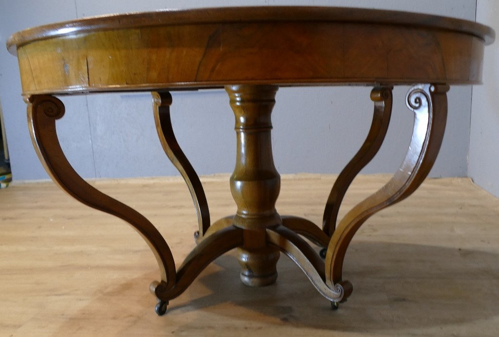 Oval Restoration Period Walnut Dining Room Table With 3 Extensions, 19th Century-photo-4