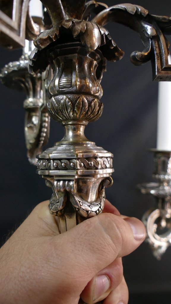 Pair Of Louis XVI Candlesticks In Silvered Bronze, 19th Century-photo-7