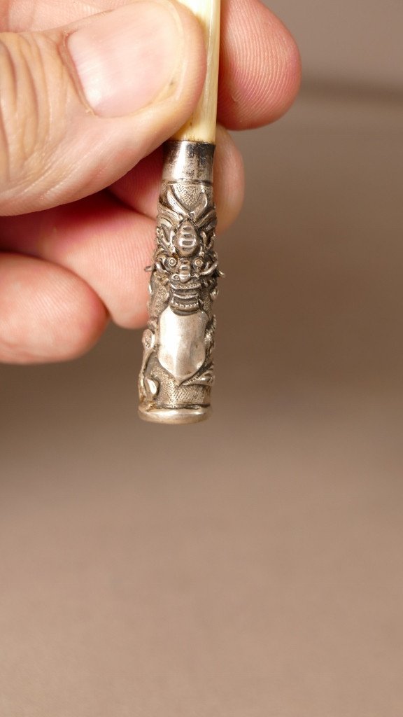 Indochina, Cigarette Holder With Dragon In Sterling Silver And Ivory, Early 20th Century-photo-4