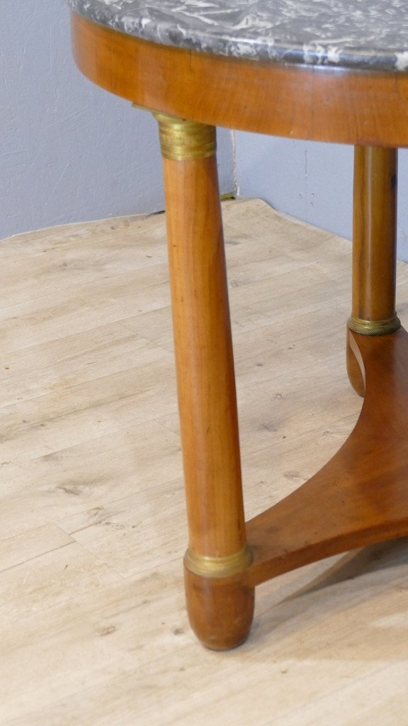 Empire Period Pedestal Table In Cherry Wood And Marble Top, Early 19th Century-photo-3