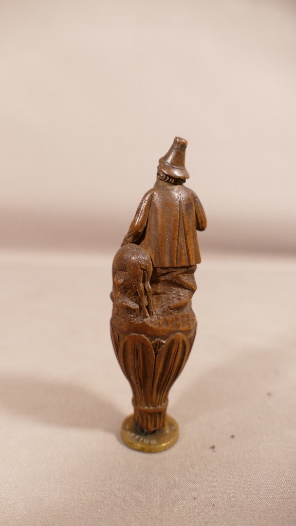 Le Berger Ou Le Chasseur, Rare Sceau Cachet En Bois Sculpt&eacute;, &eacute;poque XIX &egrave;me-photo-3