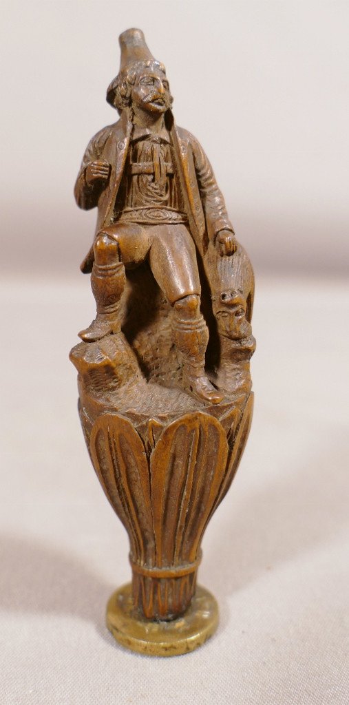 Le Berger Ou Le Chasseur, Rare Sceau Cachet En Bois Sculpt&eacute;, &eacute;poque XIX &egrave;me