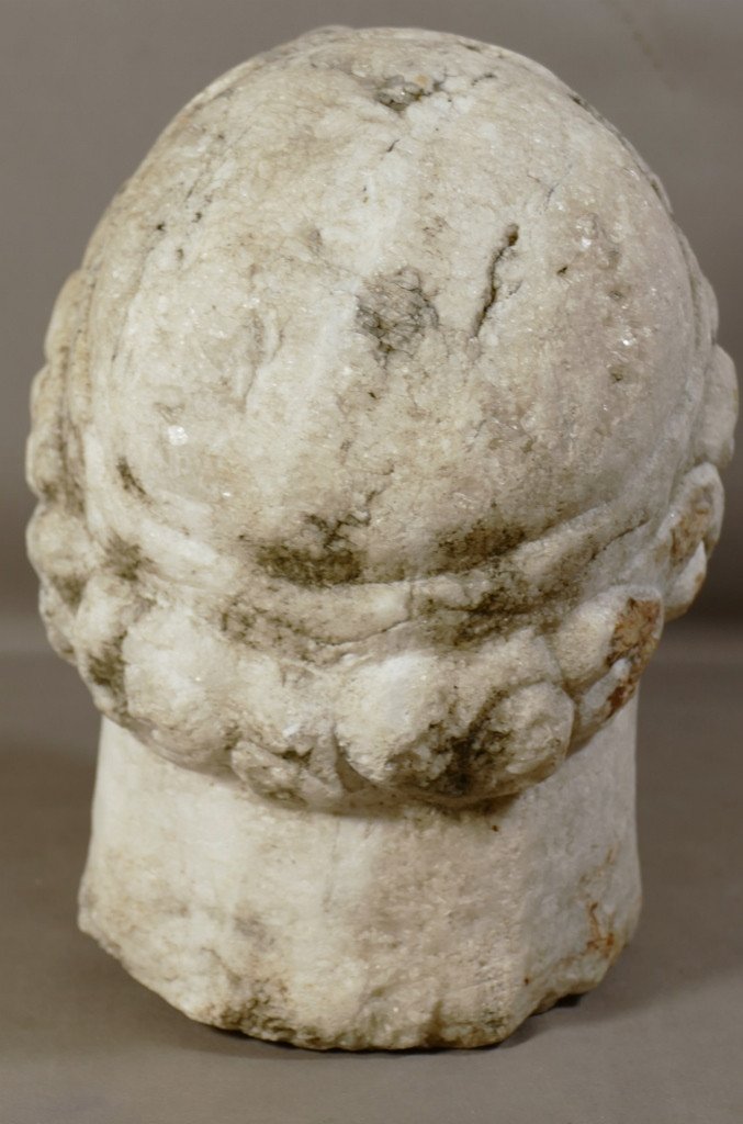 Bearded Man's Head Carved In Marble, 17th, 18th Century Period-photo-3