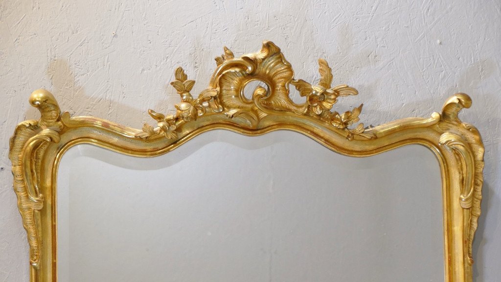 Louis XV Style Mirror In Wood And Gilded Stucco, 19th Century Period-photo-2