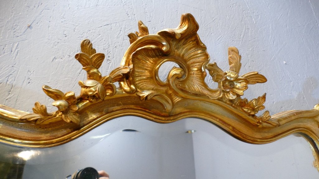 Louis XV Style Mirror In Wood And Gilded Stucco, 19th Century Period-photo-3