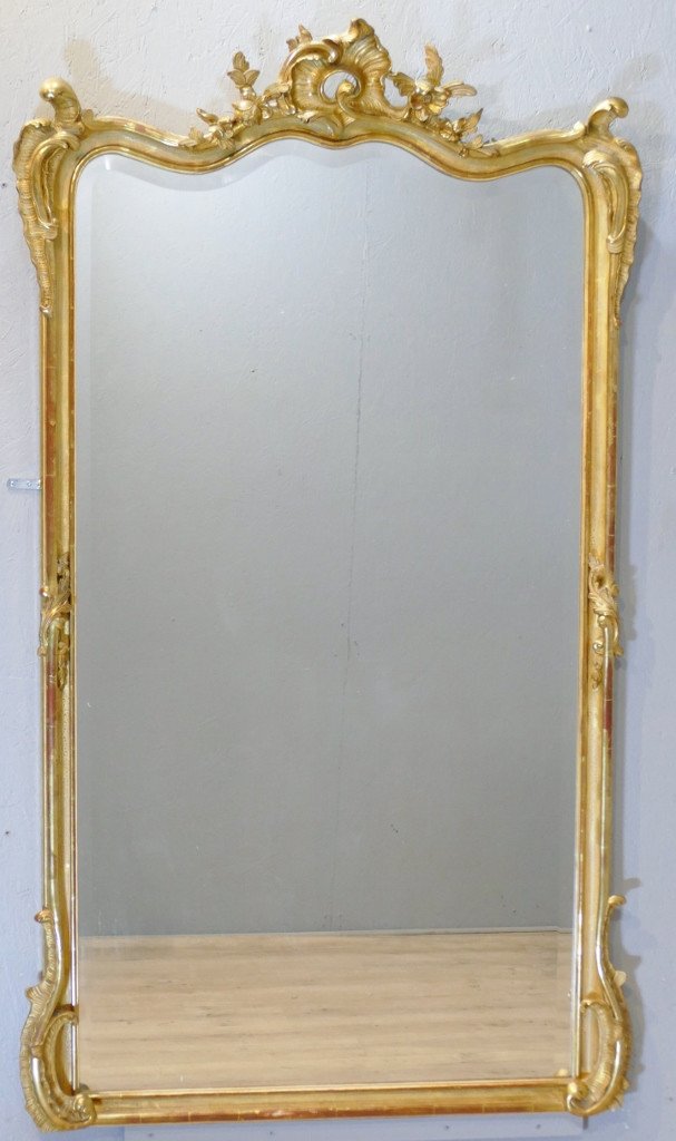 Louis XV Style Mirror In Wood And Gilded Stucco, 19th Century Period