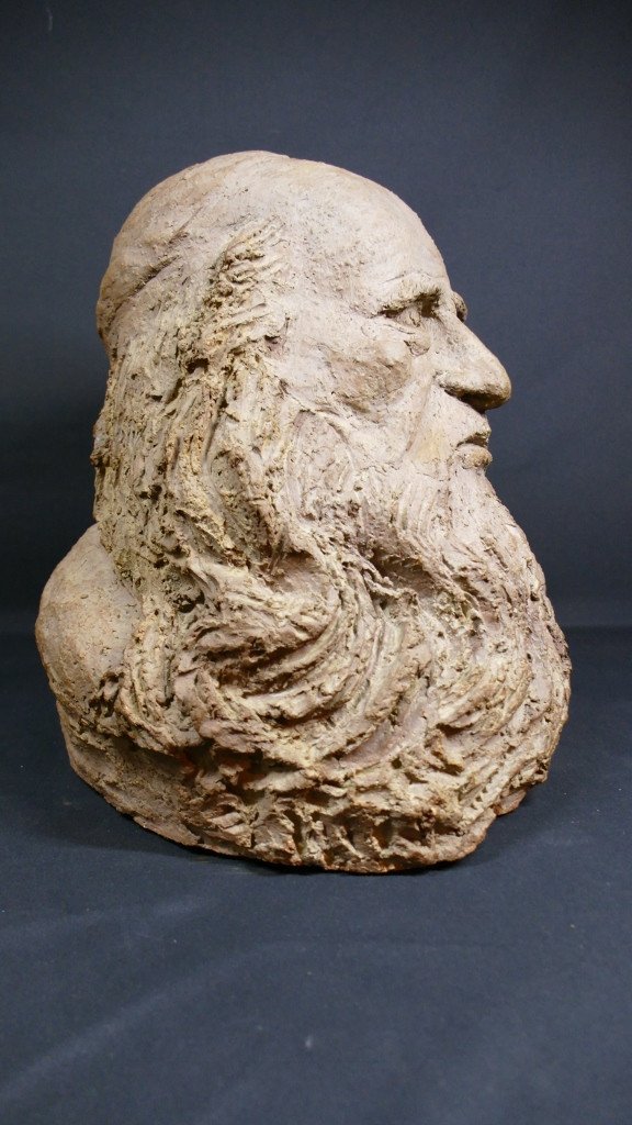 Leonardo Da Vinci, Terracotta Bust Of The Master, Early 20th Century-photo-3