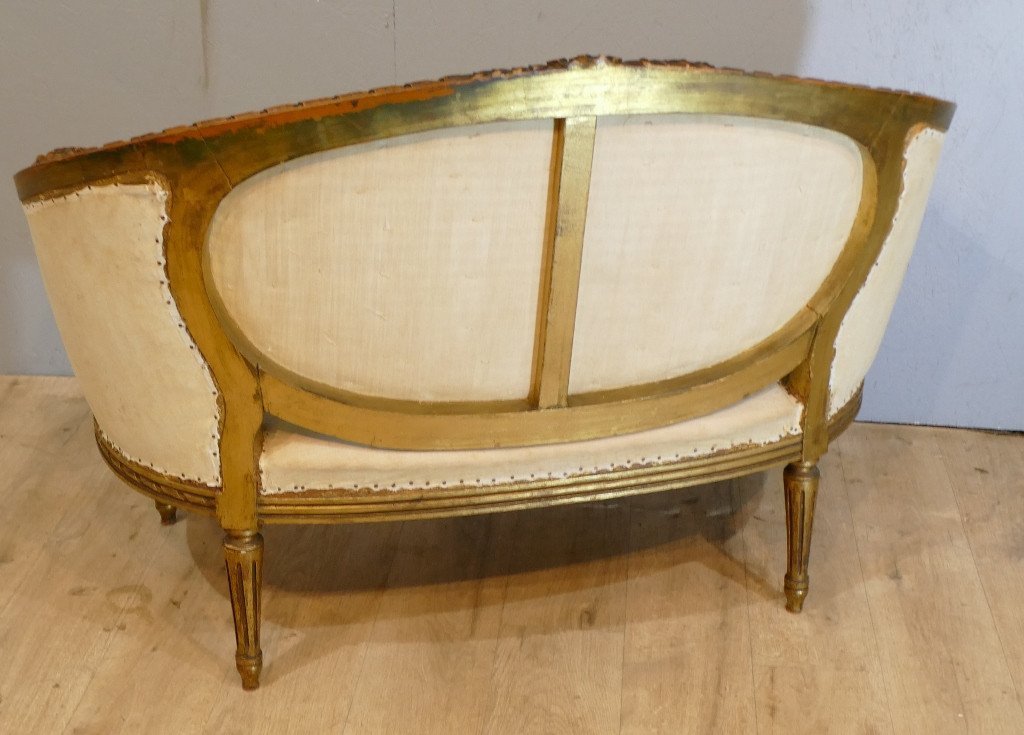 Louis XVI Style Basket Sofa In Golden Patinated Wood, 19th Century Period-photo-6