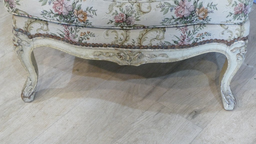 Bergère De Style Louis XV En Bois Peint, époque XIX ème Siècle-photo-2